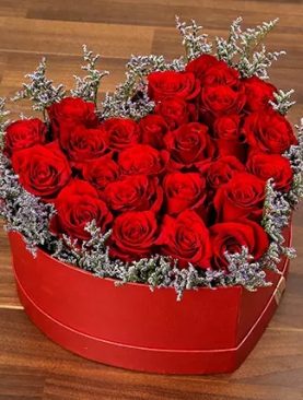 Red Roses In Heart Shape Box