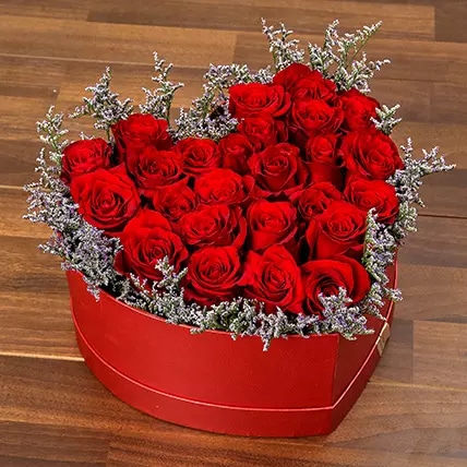 Buy 25 Red Roses in Heart Box Flowers Online Arabian Flora