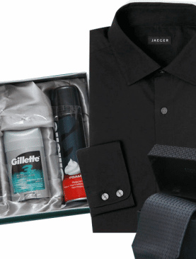 SHIRT AND TIE WITH SHAVING KIT