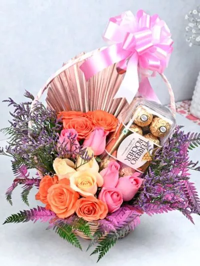 Roses N Chocolate Basket – same-day flower delivery Pakistan | Proflowers.pk