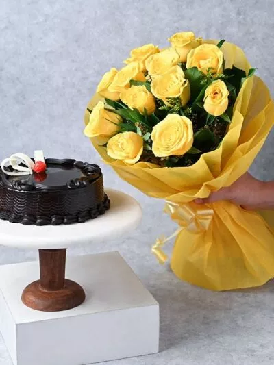 Chocolate Cake With Yellow Roses – same-day flower delivery Pakistan | Proflowers.pk