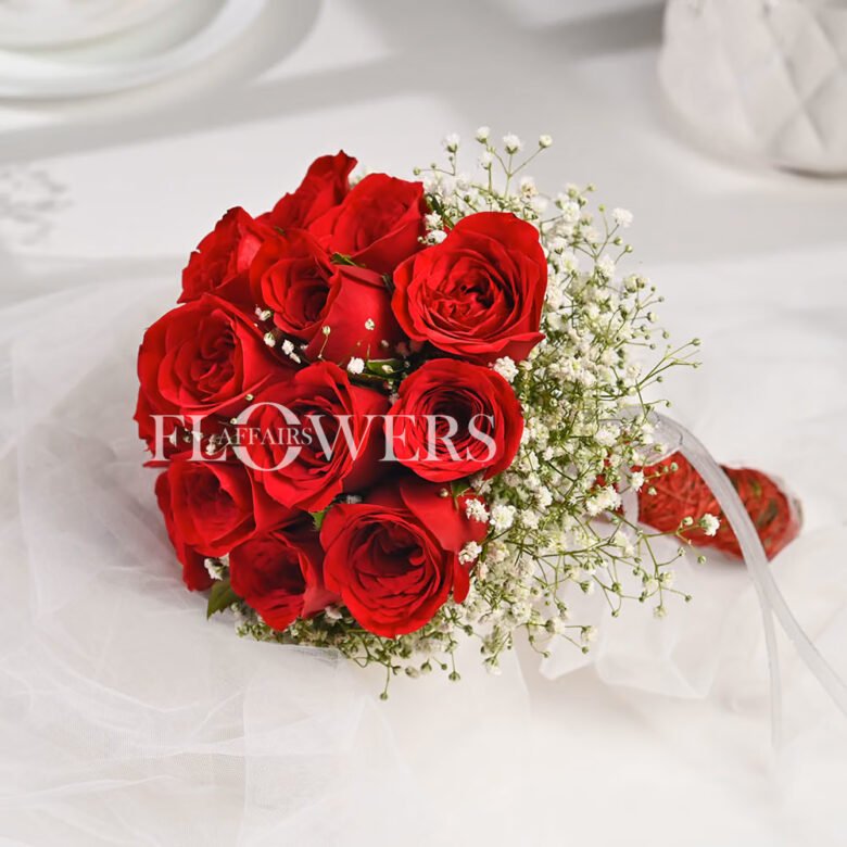 Bridal Red Roses & Baby’s Breath Bouquet