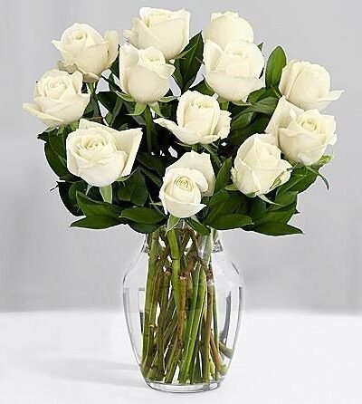 One Dozen Long Stemmed White Roses