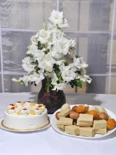 GLADS WITH PINEAPPLE CAKE & MITHAI