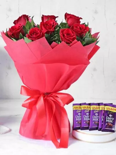 Red Rose Bouquet with Cadbury – same-day flower delivery Pakistan | Proflowers.pk