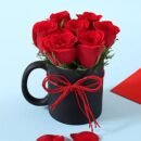 RED ROSES WITH BLACK MUG