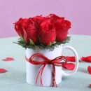 RED ROSES WITH WHITE MUG